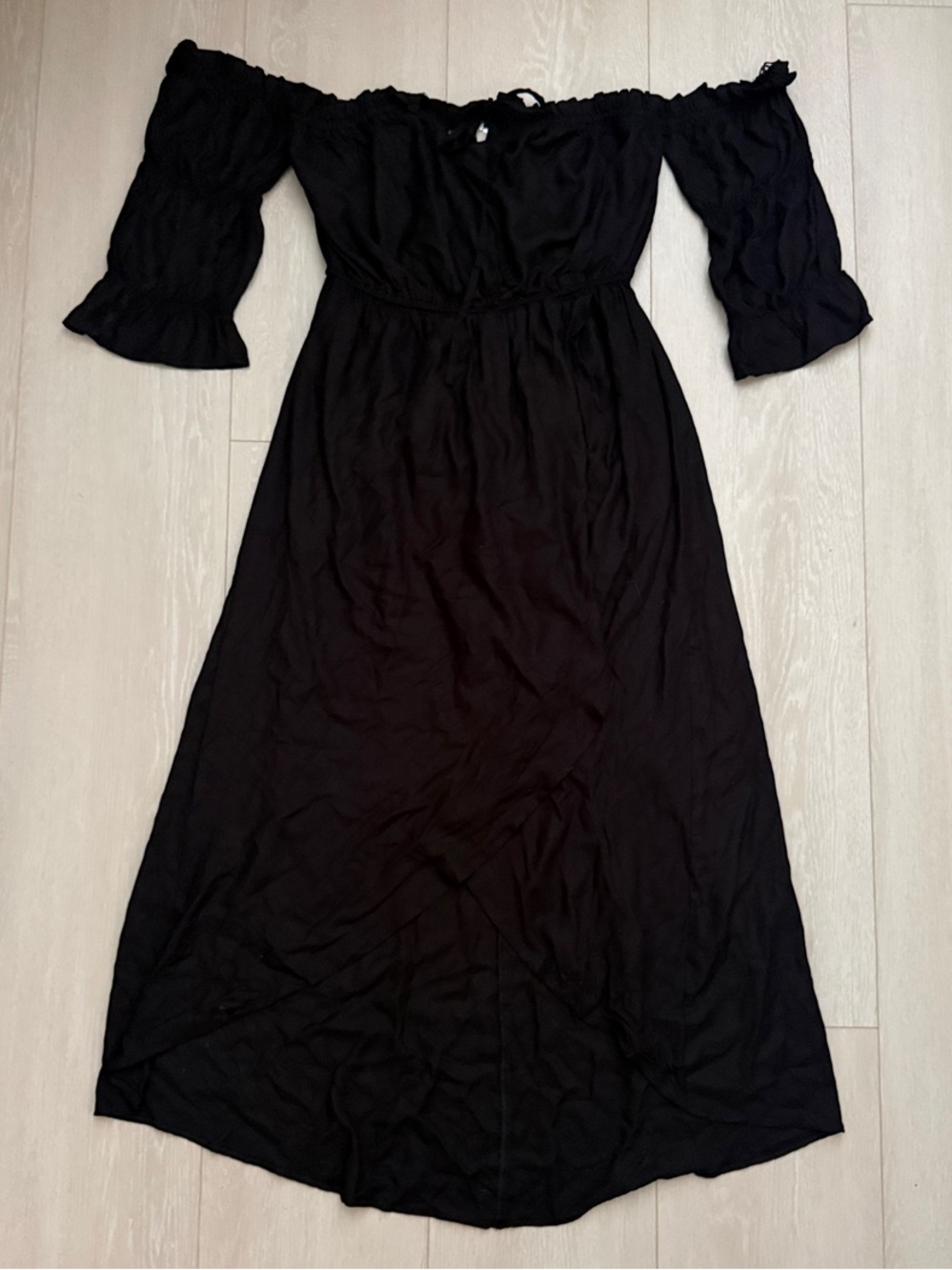 Elan Black Off-Shoulder Maxi Dress with Ruffle Sleeves - Picture 1 of 7